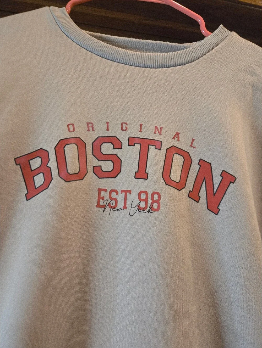 SHEIN Light Tan Sweatshirt with Red Boston Graphic - Picture 2 of 16